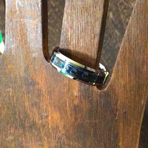 UNISEX Blue Carbon Fiber Tungsten Band Ring
